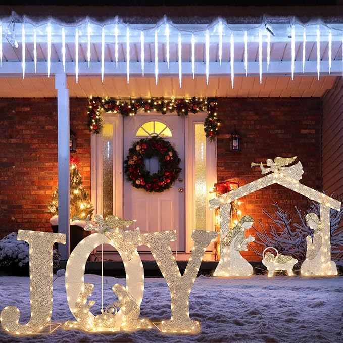 Outdoor Christmas Joy Decoration Christmas Lighted Joy with Nativity Scene Decoration for Xmas Home Pathway Lawn Party Display