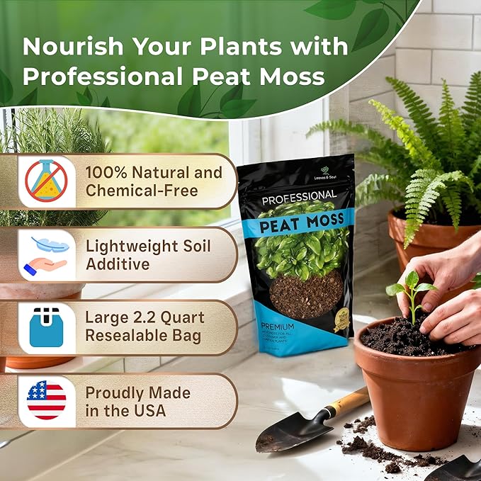 Professional Peat Moss | for Container and Garden Plants | All Natural Lightweight Soil Additive | Large 2.2 Quarts | Made in USA