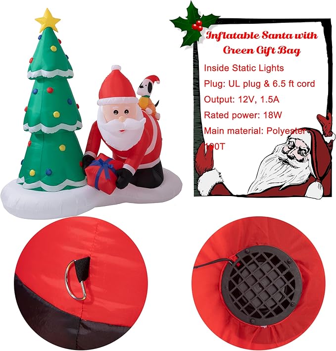 Sunnyglade 6.6 Ft LED Inflatable Christmas Santa and Tree Holiday Outdoor Decoration, Built-in LED Lights