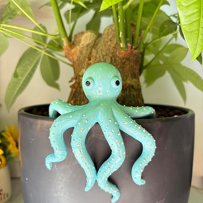 Cute Climbing Octopus Flower Pot Huggers, Animal Figurines Plant Decorations for Pots, Resin Flower Pot Decorations, Fairy Garden Accessories, Fish Tank Planter Edge Craft Decor (Octopus)