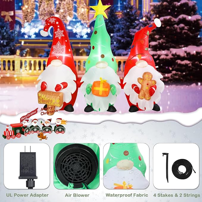 5.9 FT Long Christmas Inflatables Gnomes Outdoor Decorations, Blow up Christmas Gnome with Built-in LED Lights for Outdoor Holiday Yard Lawn Party Decor