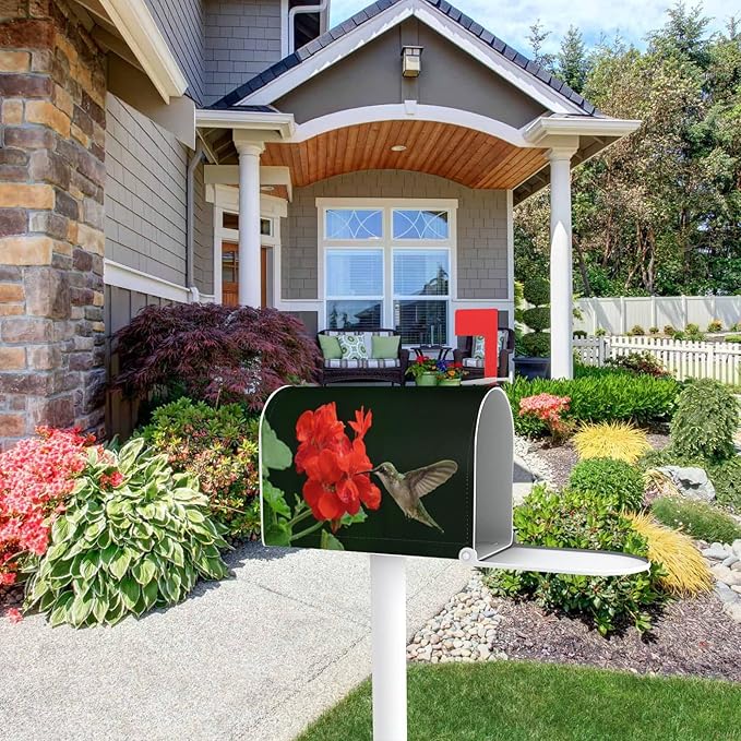 Hummingbirds Floral Mailbox Covers, Spring Summer Red Flowers Blossom Magnetic Mailbox Covers, 21x18 in Birds Post Box Cover Wraps Standard Size for Garden Yard Decor