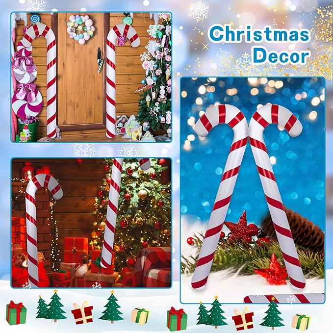 8 Pcs 47 Inch 35 Inch Christmas Inflatable Candy Canes Large Blow Up Candy Canes Balloons for Outdoor Christmas Holiday Party Decorations (Color Style 2)