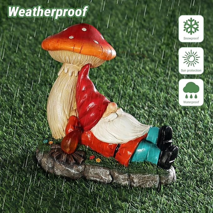 Christmas Garden Gnomes Statues with Solar LED Light, Solar Powered Gnome Sculptures for Patio Yard Lawn Balcony Decor Mother's Day Birthday Gifts for Women Mom 8.5 Inch