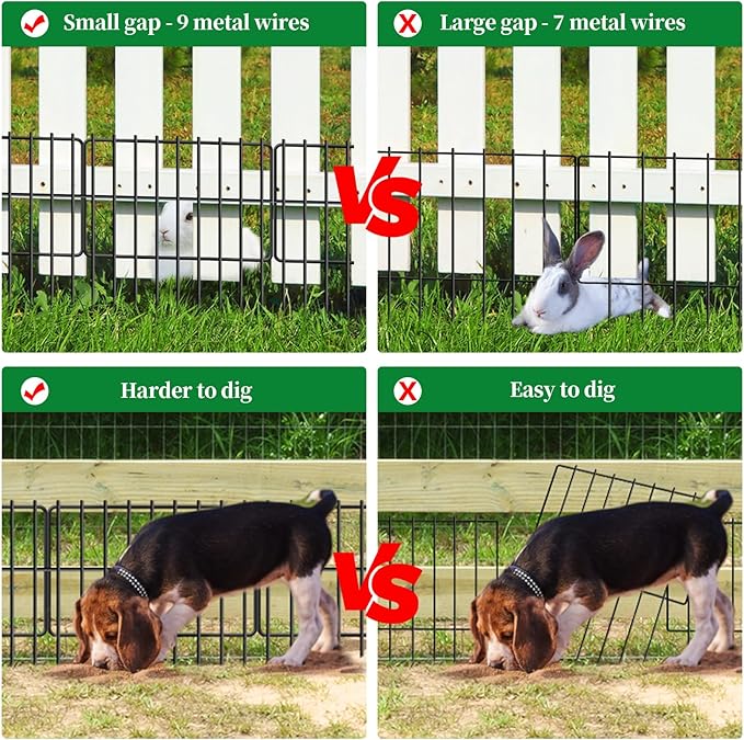 26 Panels Animal Barrier Fence No Dig, 1.25" Gap 28 Ft(L) X 17 in(H) Rustproof Metal Garden Fencing Border Dog Rabbit Under Fence Blocker, Small Wire Bottom Fences for Outdoor Yard Patio Black
