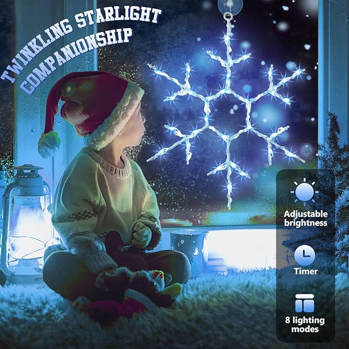 Tuanse 8 Pcs Christmas Silhouette Window Lights Christmas Snowflake Lights with Remote Control LED Lighted Snowflake Decorations Xmas for Window Wall (Blue)