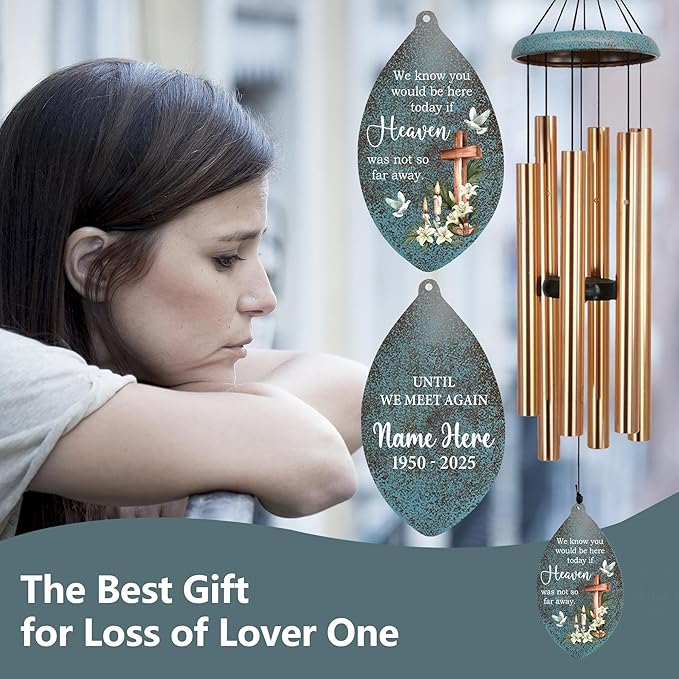 ASTARIN Memorial Wind Chimes Personalized, Memorial Gifts Wind Chimes for Loss of Loved One, Sympathy Gifts Cross Wind Chime, Windchimes in Memory of a Loved One(Produced in USA)