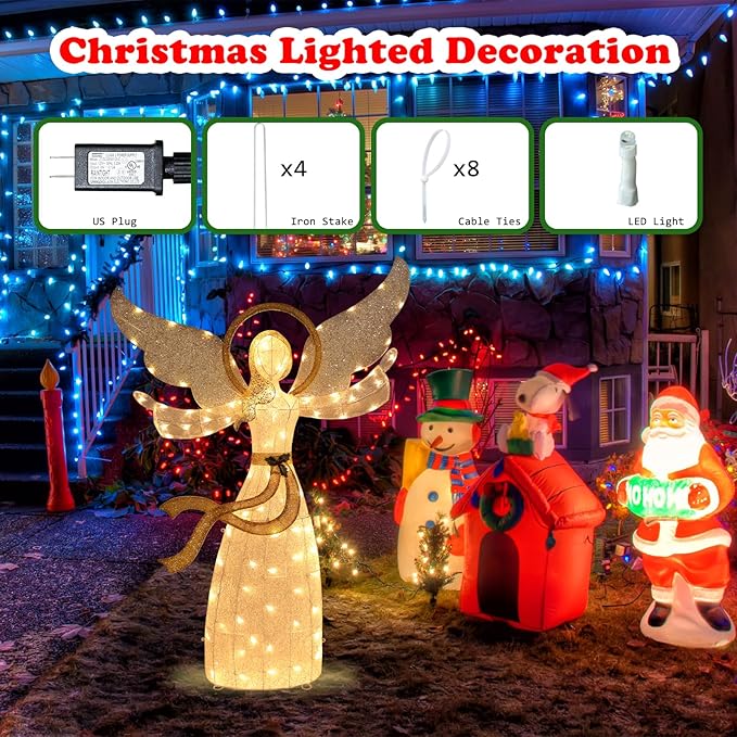 Taman Lighted Christmas Angel, 5.6ft Warm Lights Glittered Angel for Outdoor Christmas Holiday Home Lawn Yard Garden Decoration