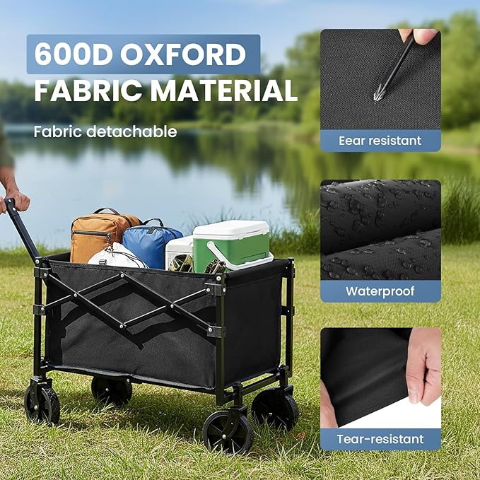 NEWBULIG Collapsible Wagon Cart with Wheels Foldable - Folding Utility Heavy Duty Wagons Carts for Grocery Sports Garden Shopping Camping Wheelbarrows