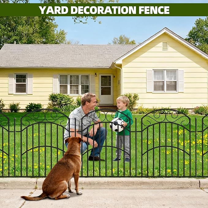 10 Panels 32in(H) Decorative Garden Fence, Total 22.5ft L Heavy Duty Iron Metal No Dig Animal Barrier Fence, Garden Border Fencing, Temporary Dog Fencing Outdoor for Yard