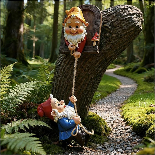 Climbing Gnome Tree Face Outdoor Decor,Adorable Elf Fairy Door Statue, Whimsical Garden Gnomes Decorations for Yard and Patio Art