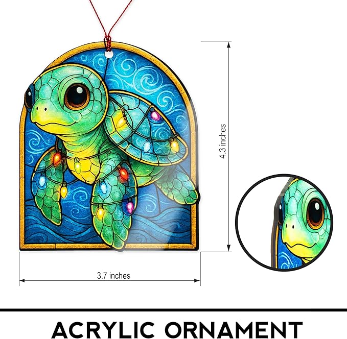 Turtle Gifts, sea Turtle orrnament,Gift for Women, Beach Gift, Coastal Gifts, Christmas Ornament 2025, Suncatcher Effect Stained Glass Window Hanging, car Hanging Accessories