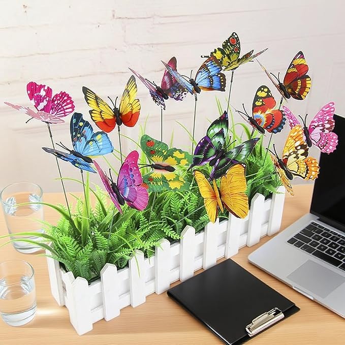 4.8inch Large Double-Layer Artificial Butterfly Flowers, 50pcs Butterfly Garden Stakes,not Afraid of Sun Exposure and rain, Suitable for Outdoor courtyards, Balcony Plants, Festival Decorations