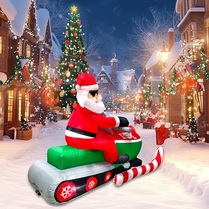 6.9 Ft Christmas Inflatables Outdoor Decorations, Inflatable Christmas Santa Claus Sitting on a Snowmobile, with Build-in LEDs Lamp Blows Up Christmas Decoration for Yard, Garden, Lawn, Outdoor