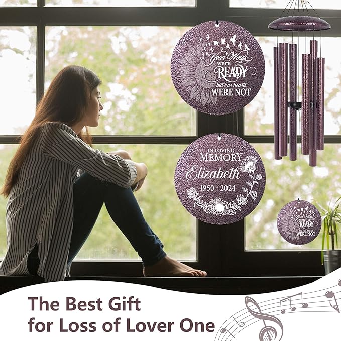 ASTARIN Personalized Memorial Wind Chime for Loss of Loved One 30/36/42 inch, Sympathy Deep Tone Wind Chimes for Mom Dad/Mother Father, Remembrance Gifts for Grief Condolence Funeral, Bereavement 24