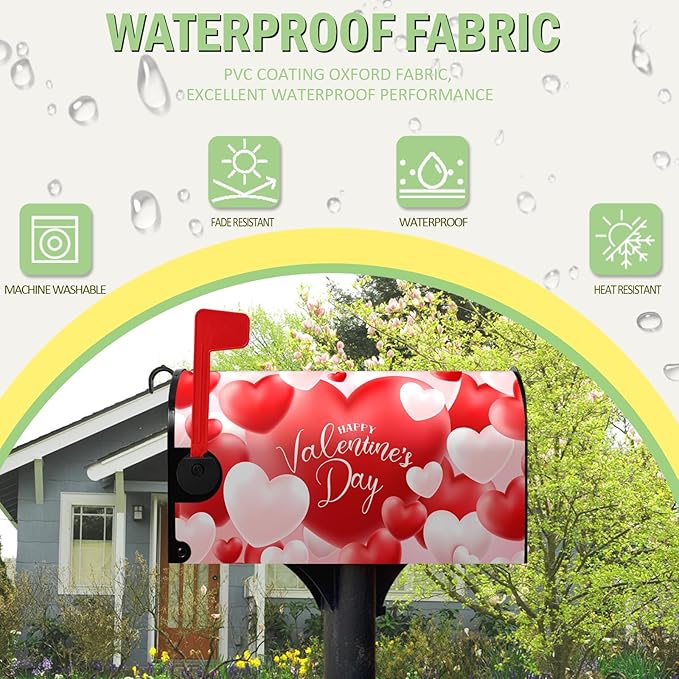 Happy Valentine's Day Mailbox Cover Love Hearts Magnetic Mailbox Covers Red and Pink Sweet Heart Mailboxs Wraps Valentine Post Letter Box Cover Standard Size 21" x 18"