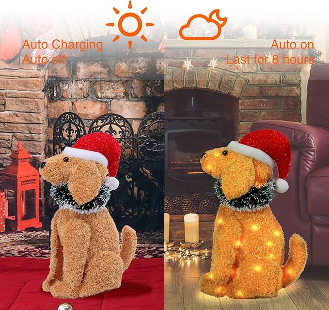 Christmas Outdoor Decoration Lighted 3D Golden Retriever Dog Xmas LED Warm Lights Decor Indoor, Battery Powered Outdoor Holiday Decorations for Home, Yard, Garden