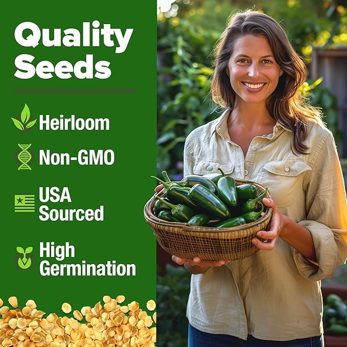 HOME GROWN Jalapeno Pepper Seeds – 129 Heirloom Seeds (Capsicum annuum) – High Germination, Easy to Grow, Early Harvest Hot Peppers