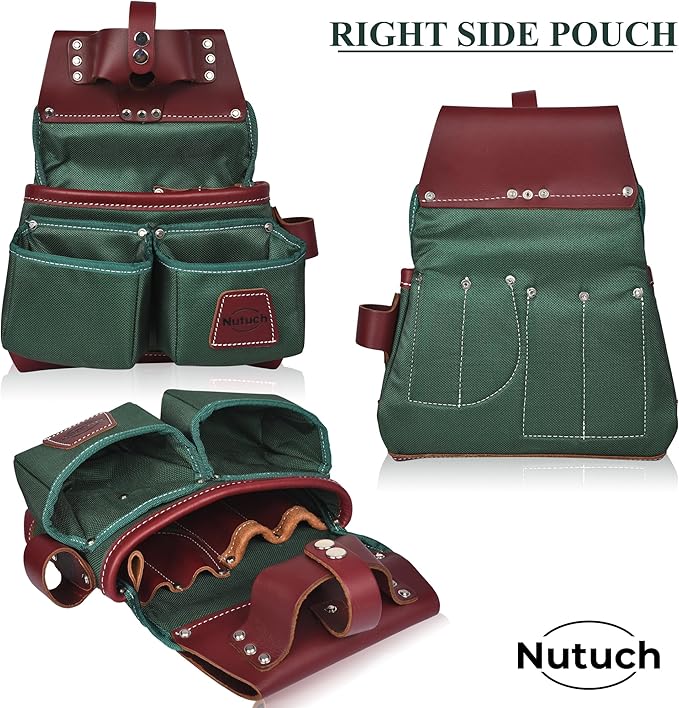 Nylon and Leather Tool Belt | Nylon Tool Pouch | Carpenter Tool Belt | Construction | Framers | Electrician Tool Belts | Drywall Tool Bags | Handyman | Electric (GREEN)