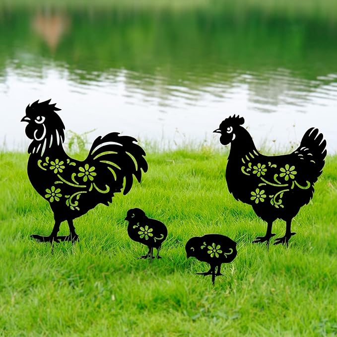 Chicken Metal Decor for Outside,Garden Stakes Decorative Chicken Gifts for Women/Men,Black Chicken Silhouette Statues for Yard Ornaments,Lawn, Patio, Pathway,Outdoor Garden Decor