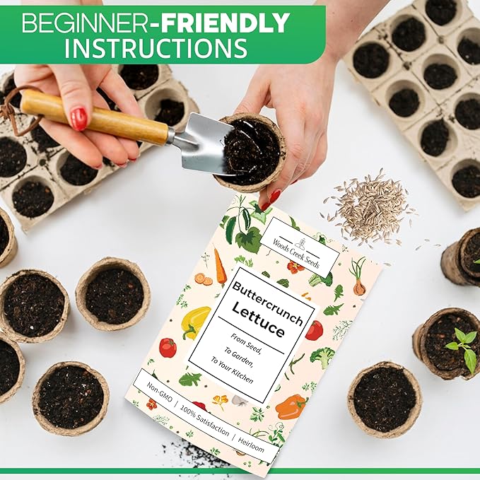 Woods Creek Seeds: Buttercrunch Heirloom Lettuce Seeds for Planting - Over 2,700 Non-GMO Seed Pack for Indoors, Outdoors, or as Hydroponic Seeds - Beginner-Friendly Green Leaf Lettuce Seed