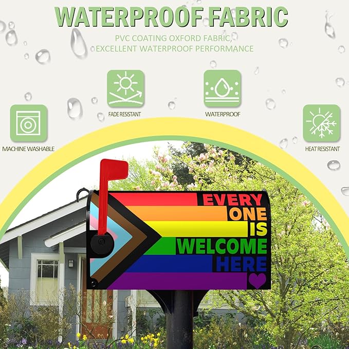 Pride Mailbox Cover Large Size Rainbow Gay Lesbian Transgender Bisexual LGBTQ Magnetic Mailbox Wrap Every One Is Welcome Here Post Letter Mail Box Covers Outdoor Decor Oversized 25.5 X 21 Inch