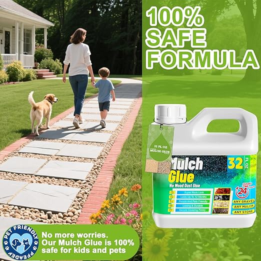 Mulch Glue for Landscaping - 32 OZ Long-Lasting Adhesion Rock Glue for Landscaping, Versatile Weatherproof Gravel Binder for Gardens, Landscapes, Pathways, Bark Mulch, Wood Chips, Pea Gravel