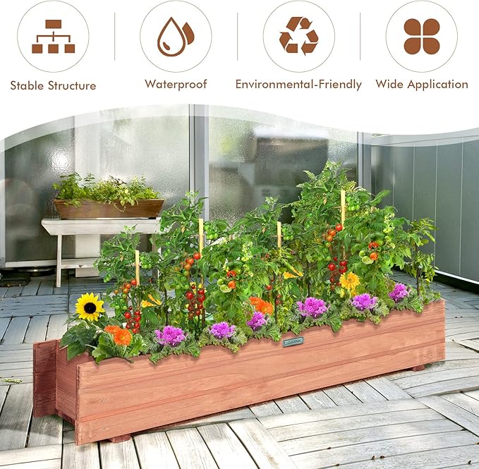 Giantex Raised Garden Bed Flower or Vegetable Planter Window Mounted Plant Box for Garden, Yard Wood Box for Planting (36" LX7 WX6 H)
