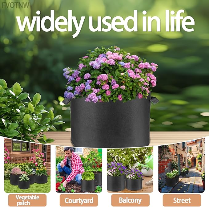 5-Pack 10 Gallon Fabric Grow Bags with Handle, Heavy Duty 300G Thickened Nonwoven with Handles and Reusable, Suitable for Garden Vegetables,Fruits and Flowers(Black)