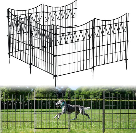 6 Panels Garden Fence Animal Barrier, 32in(H)×13.5ft(L) Rustproof Metal No Dig Fence | Reusable Decorative Garden Fence Border with Extra-Long Ground Stakes | Temporary Dog Fence for Yard, Black