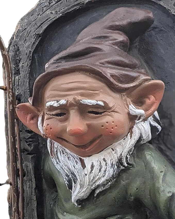 Gnome Tree Faces Statue Decor, 13 Inch Fairy Elf on The Shelf Door Whimsical Decorations, Yard Art Hugger for Garden Accessories Outdoor Wall