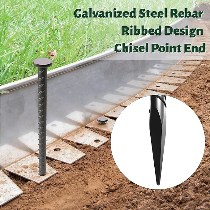 16 Inch Rebar Stakes - 1/2 Inch Diameter Galvanized Steel Ground Anchors Plant Support Metal Garden Stake Heavy Duty Anchoring Spikes for Speed Bump, Parking Curb and Camping Tent (10 Pack)