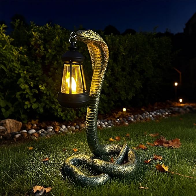 Solar Snake Garden Statue,11.22 Inch Snake for Yard Lawn Garden Patio Scary Decorations,Indoor Haunted House Prop and Christmas Home Party Decor (Bronze Colored)