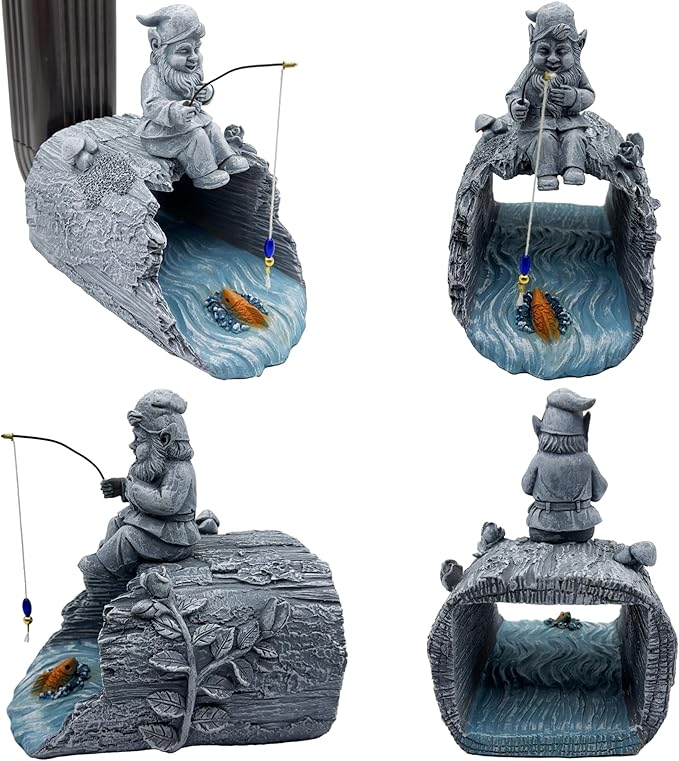 Gnome Fishing 3"x4" Decorative Gutter Extension, Outdoor Decor Sculpture - Garden Statue & Gutter Downspout Splash Block, Whimsical Gutter Diverter Rain, for Garden Collectors