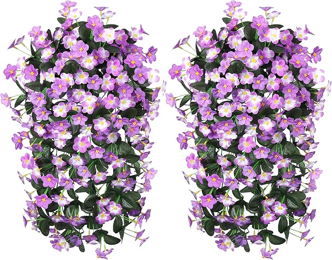 HyeFlora 2PCS Artificial Fall Hanging Flowers for Outdoors, Faux Daisy Muns Plants Fake Silk Orchid Long Stems UV Resistant for Home Garden Wall Party Indoor Outdoor Decor(Light Fuchsia and Fuchsia)