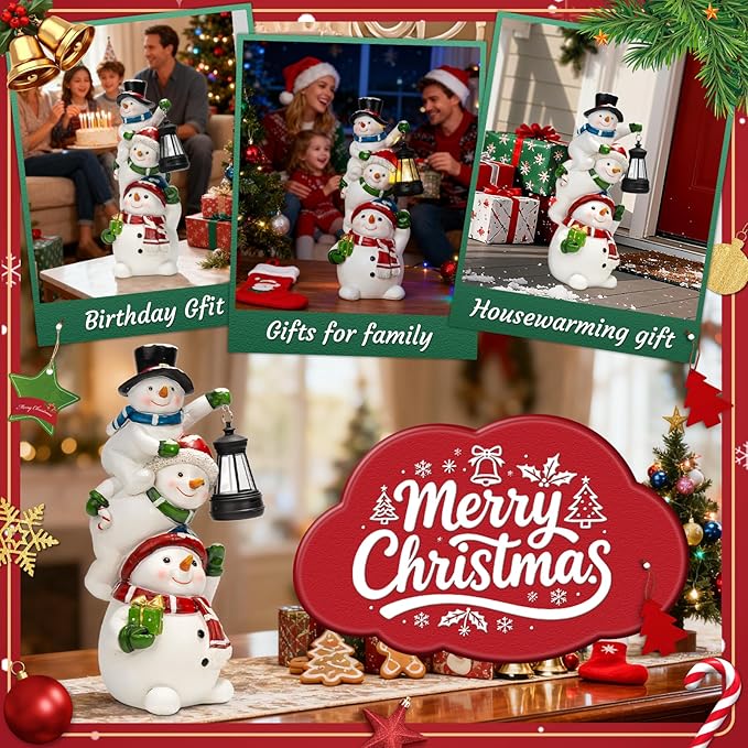 Christmas Snowman Decor with Solar Lantern, Outdoor Indoor Xmas Decoration,Outdoor Patio Lawn Yard Balcony Garden Home Decor Birthday Gifts for Women Mom Grandma