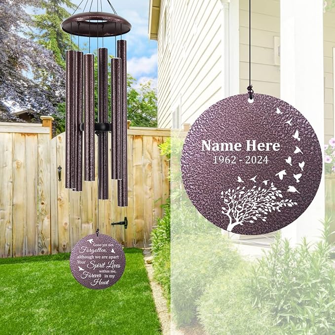 Sympathy Wind Chimes Personalized, 36in Deep Tone Chimes in Loving Memory, Loss of Loved One, Sympathy Gifts Memorial Gifts for Funeral, Outdoor (Produced in USA)
