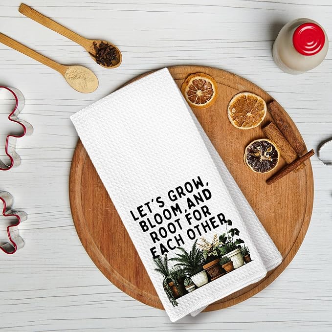 Inspirational Mental Health Plant Kitchen Towels, Let's Grow Bloom and Root for Each Other Decorative Hand Towel, Motivational Positive Gift Dish Towels for Kitchen,