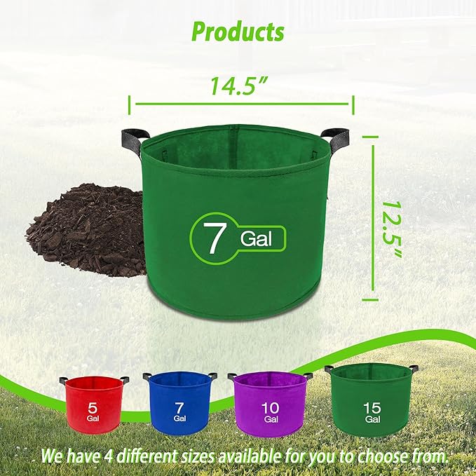 7 Pack 7 Gallon Plant Grow Bags - Mixed 7 Colors with Reinforced Handles & Aeration Design, Ideal for Tomato, Flowers & Fruits