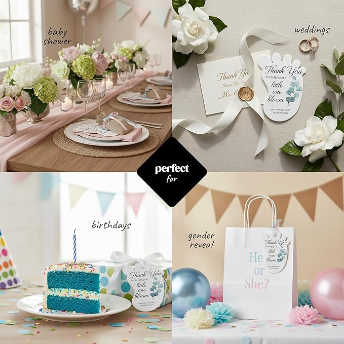 Baby Footprint Seed Paper – 24 pcs Green Baby Shower Favors for Guests with Wildflower Seeds, Writable & Plantable, Gender Reveal, Birthday Gifts for Guest