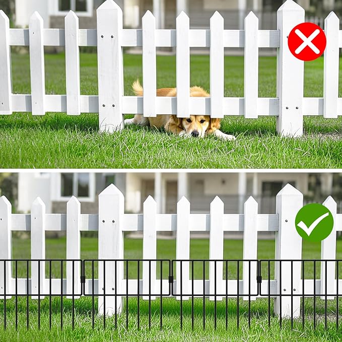10 Panels Garden Fence Animal Barrier, No Dig Dog Fence Outdoor for Yard, 13in(H) x 10ft(L) Metal Small Garden Fencing for Dogs Pet Rabbits Defense, Bottom Border for Yard Patio
