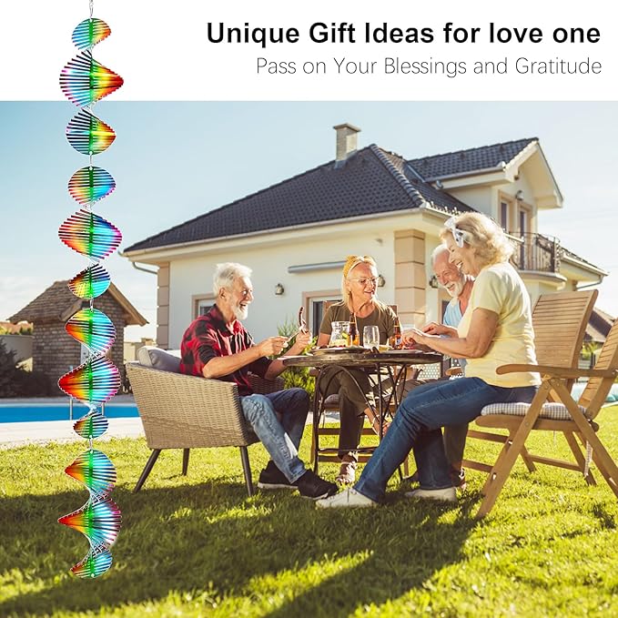 Rainbow Wave Wind Spinners Outdoor Hanging Garden Decor,Bird Deterrents for Outside,Sparkly Reflective Wind Spinner,Stainless Steel Bird Scare Devices-Scare Birds Away from Yard Patio Farm