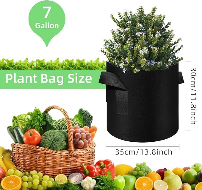 150 Pack 7 Gallon Grow Bags Garden Plant Grow Bag Aeration Fabric Pots with Handles Nonwoven Cloth Pots Planting Bags Garden Bags to Grow Vegetables Flowers Potatoes (7 Gal)
