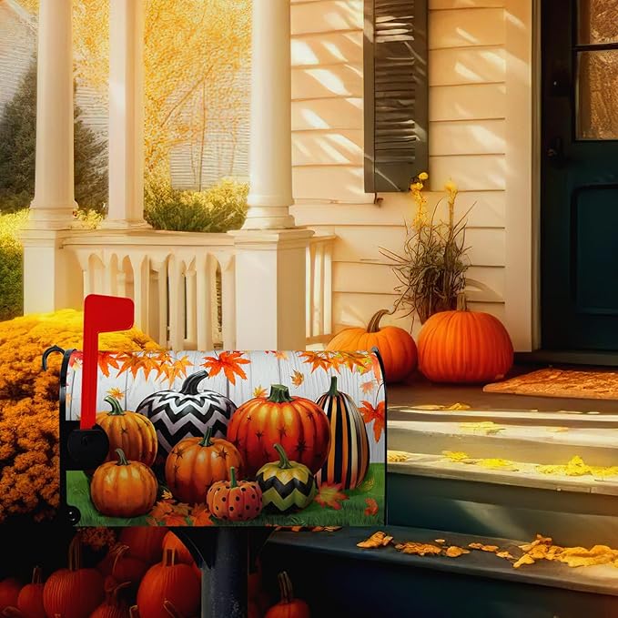 Fall Harvest Mailbox Covers Magnetic Standard Size Thanksgiving Pumpkin Mailbox Cover Autumn Maple Leaves Mailbox Post Cover Waterproof Mailbox Decor Mailbox Wraps for Garden Yard 21 * 18 Inch