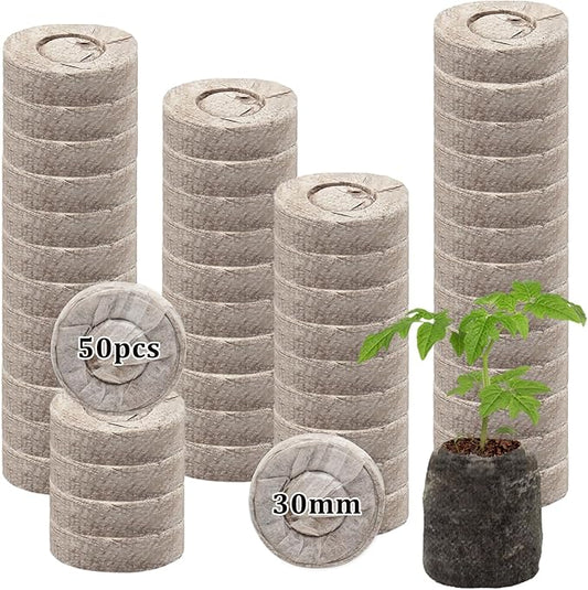 Halatool 50 Pcs 30mm Peat Pellets Block Potting Soil for Seedlings, Compressed Garden Soil Seed Starter Nutrient Peat Pods for Starting Seeds, Planting Flowers, Vegetables, Herbs