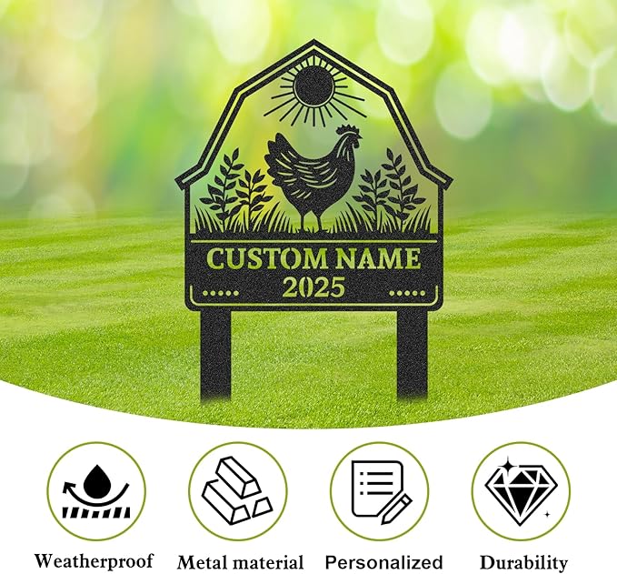 Personalized Metal Chicken Coop Sign, Custom Name Chicken Coop Signs for Outside, Decorative Garden Stakes, Metal Yard Art, Backyard Farmhouse Decor, Chicken Gifts for Women Man Color10