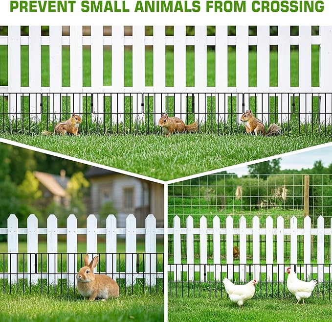 10 Panels Garden Fence Animal Barrier, No Dig Dog Fence Outdoor for Yard, 13in(H) x 10ft(L) Metal Small Garden Fencing for Dogs Pet Rabbits Defense, Bottom Border for Yard Patio