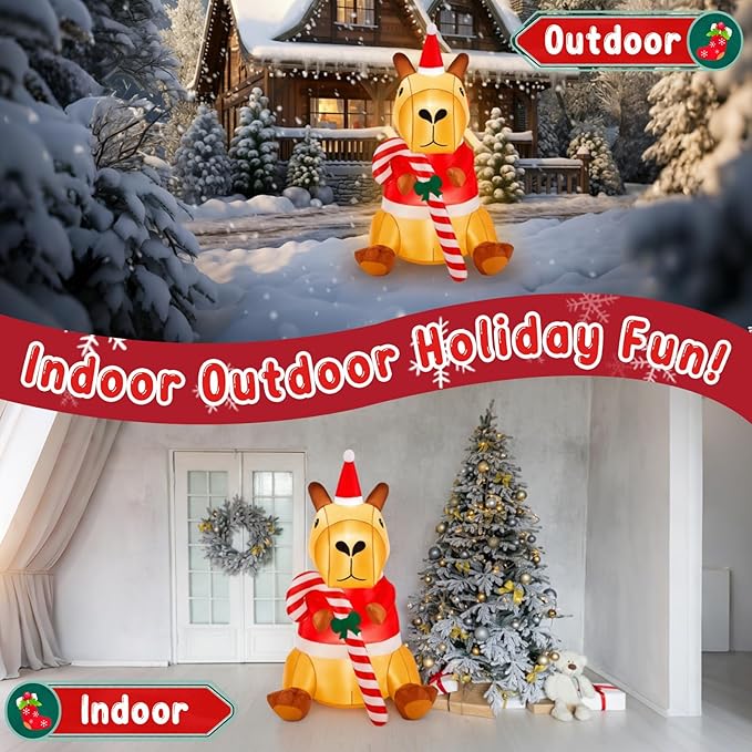 Shappy 6FT Capybara Inflatable Christmas Decoration - Large Blow Up Yard Decor with Built-in LED Lights, Cute Outdoor Indoor Xmas Display for Lawn, Garden, Party