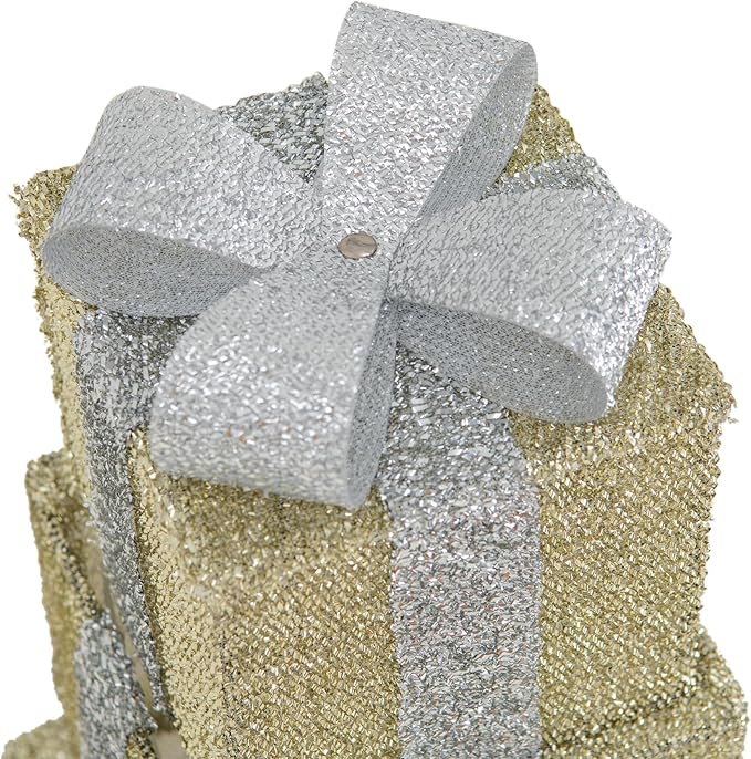 SUNJOY Large Christmas Decoration 2.8 FT Inch Illuminated Stacking Gift Box, 3D Tinsel Santa Stacking Gift Box Outdoor Garden Yard Lawn Festive Holiday Decoration with Lights for Indoor & Outdoor