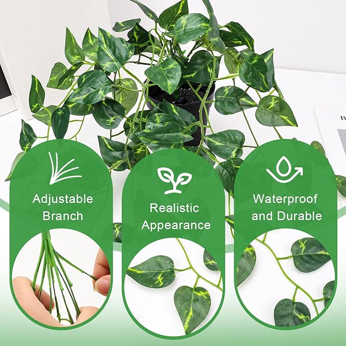 Folmywy 2 Pack Artificial Hanging Plants Vines with Pot Fake Greenery Potted Plant Ivy Leaves Garland Decoration for Shelf Living Room Bedroom Garden Wedding Party Indoor Outdoor